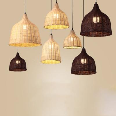 China Factory Wholesale Modern Home Decor Bamboo Shade Lighting Natural Woven Rattan Wicker Pendant Light for sale