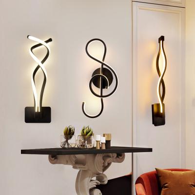 China Modern Minimalist Nordic Indoor Bedroom Black White Sconce 12w 18w 24w Led Wall Lamps for sale