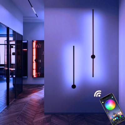 China Lighting Functions Long Line RGB Minimalist Nordic Creative Colorful Sconce Indoor Modern Led Wall Lamps for sale