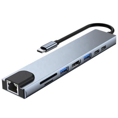 China 5Gbps Type C to USB Hub 8 in 1 USB C Compatible Port Multi Function Hub 7 Scam Ethernet for Mac Book Pro and Windows Laptops USB Hubs for sale