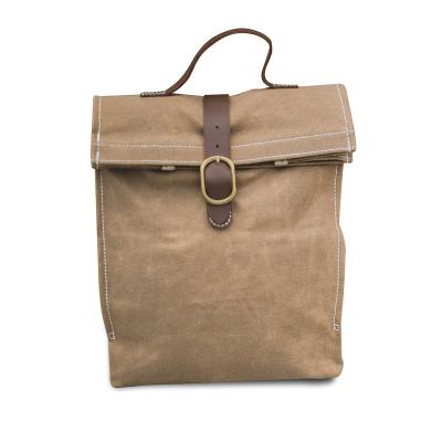 China Homein Waterproof Hot Sale Insulated Lunch Stripped Canvas Tote Bag Cooler With Leather Waxed Handle for sale