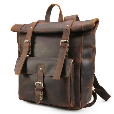 China Personality Business Brown Durable Leather Computer Outdoor Men Travel Backpack for sale