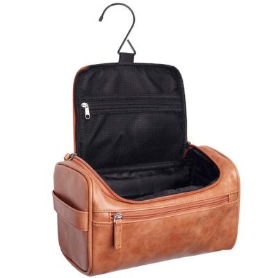 China Custom Competitive Price PU Leather Toiletry Bag Travel Bag With Hook Cosmetic Makeup Bag Travel Organizer for sale