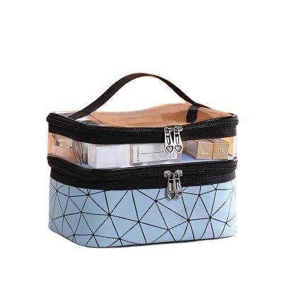 China Competitive Price Cute Fashion PVC Double Layered Makeup Bag Travel Cosmetic Bag for sale