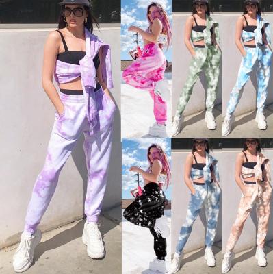 China High Quality QUICK DRY Elastic Waist Tie Dye Thong Top Pants Women Casual Pants for sale