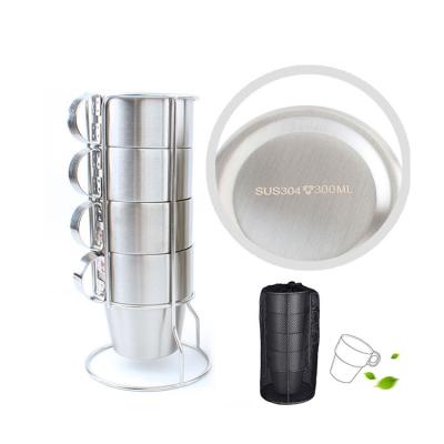 China Sustainable Wholesale Double Wall Outdoor Camping 304 Stainless Steel Water Cup Tableware Sets for sale