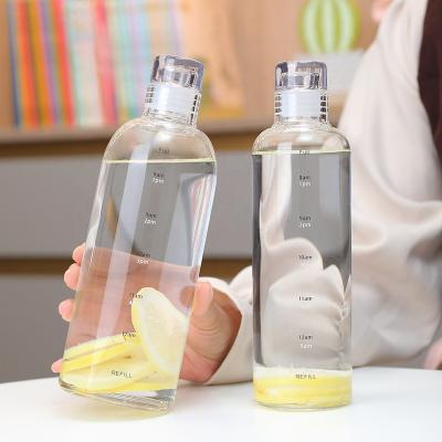 China Student Viable Portable INS Cup Borosilicate Glass Water Bottle Transparent Sublimation With Time Scale for sale