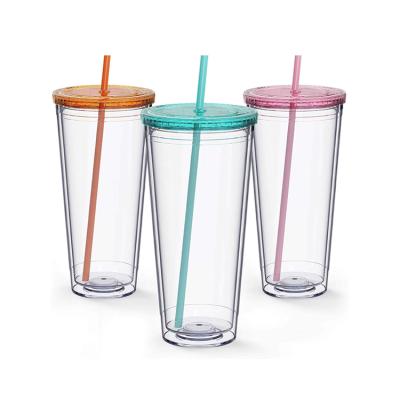 China Sustainable Bulk Double Wall Reusable Classic Mugs Acrylic Insulated Travel Tumblers With Lid Straw for sale