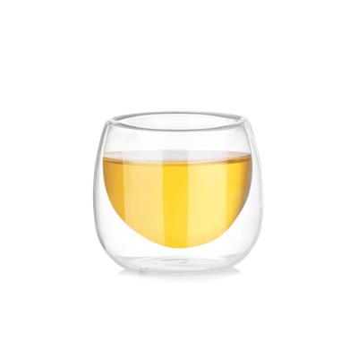 China Custom Reusable Small Double Wall Glass Viable Clear Tea Cup In Bulk for sale