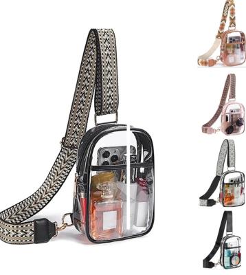 China Recycling waterproof small recycling waterproof women girls pvc transparent clear ZIPPER crossbody bag pouch for cell phone with strap for sale