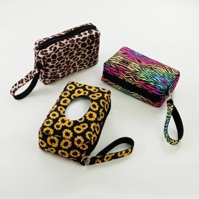 China NATIONAL Wholesale Neoprene Leopard Serape Makeup Bag Triangle Cactus Cosmetic Case Women Accessories Handbag for sale