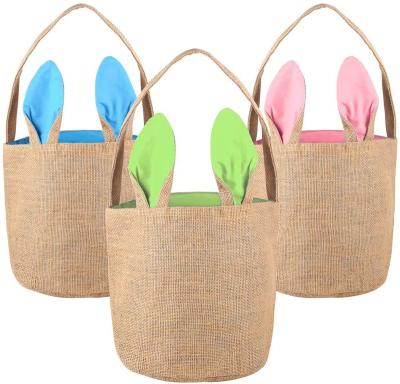 China 2021 Wholesale Burlap Bunny Ear Easter Buckets Tote Bag in White for sale