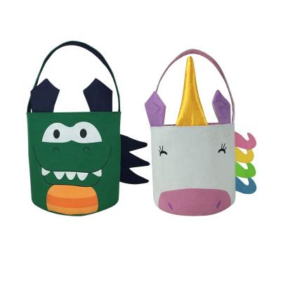 China Wholesale Canvas Unicorn Easter Basket For Kids Monogrmmed Easter Dinosaur Bucket for sale