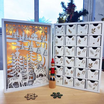 China Christmas Advent Calendar with LED Lighted with LED Christmas Advent Calendar Unfinished 24Days Wood Countdown to Christmas Decor Desk Calendar for sale