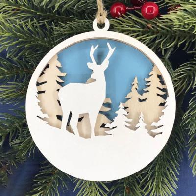 China 3D Hanging Christmas Ornament Personalized Christmas Ornament Wooden Pattern Christmas Tree Hanging Ornament Laser Cut Tree Pendant Decoration for sale