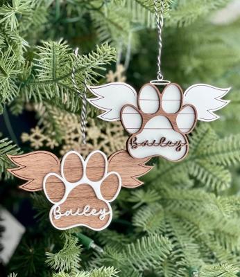 China Memorial Christmas Decoration Pet Ornament Paw with Wings Christmas Ornament with Angel Personalized Wood Ornament for sale