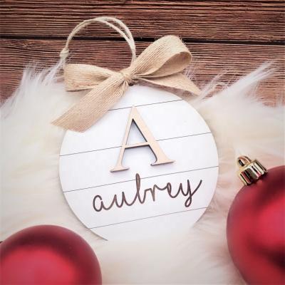 China Christmas Name Monogram Print Decoration Personalized Ornament Christmas Gift For Friends Wooden Ornament for sale