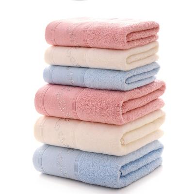 China Good water soak light color soft zero twist towel set with beautiful diamond decoration on the border gift towel for sale