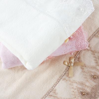 China Good water imbibing plain weave velor towel with a beautiful lace and bowknot for sale