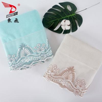 China Good Water Soak Luxury Gift Box Microfiber Towel With Beautiful Lace for sale