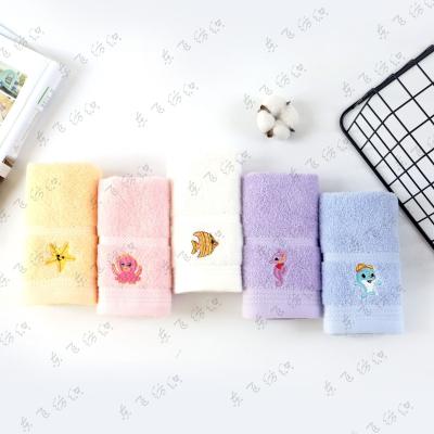 China Embroidery Small Size Animal Ocean Plain 100% Cotton Kids Soft Towel for sale