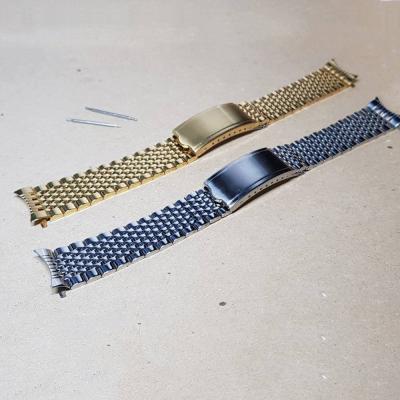 China Cavity Curved Watch Band 18 20mm Silver Gold End Stainless Steel Bead 316L Rice Vintage Steel Bracelet For Omega Geneve Speedmaster Deville for sale