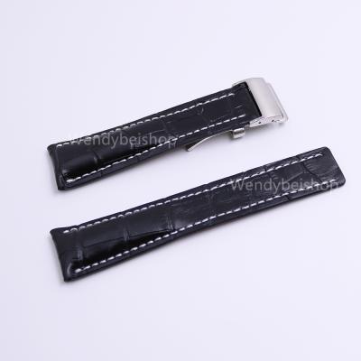 China 22 24mm (20mm Clasp) Genuine Cowhide Leather Wrist Watch Band Strap Black Leather Belt For Breitling Super Ocean 1884 for sale