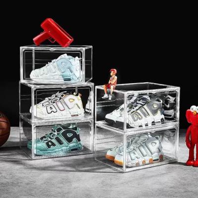 China Wholesale PET Clear Plastic Foldable Magnetic Stackable Sneaker Shoe Container Acrylic Storage Box Viable Free Space for sale