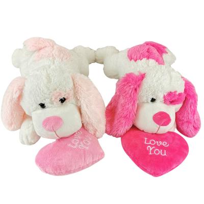 China Valentine gifts plush dog pillow lying cuddly dog ​​with red heart for valentines gift for sale