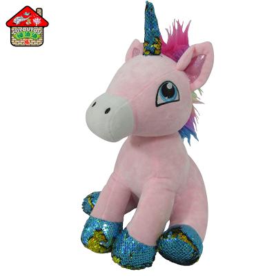 China ODM Toy Unicorn With Shining Reversible Sequin Plush Feet Toys Gift Resting Unicorn Doll Stuffed Toy for sale