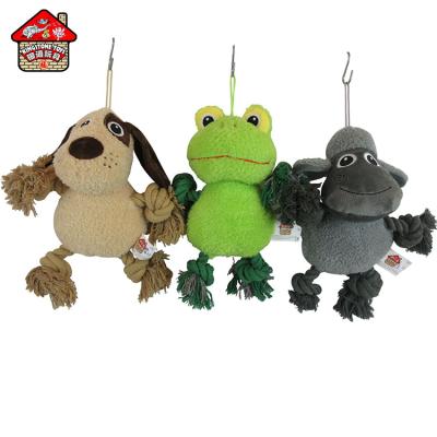 China Customized Viable Interactive Frog Sheep Dog Rope Pet Toys With Squeaker Stuffed Plush Toys for sale