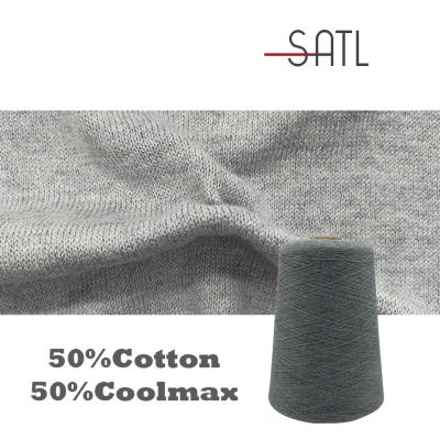 China High Quality Moisture-absorbent 2/30s 50% GRS Certificate Recycle Eco-friendly 50% Cotton Coolmax Yarn For Sweater for sale