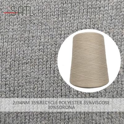 China Popular 35/35/30 Anti-Bacteria Recycle Polyester/Viscose/Sorona/Ring Spun Yarn 2/34nm for sale