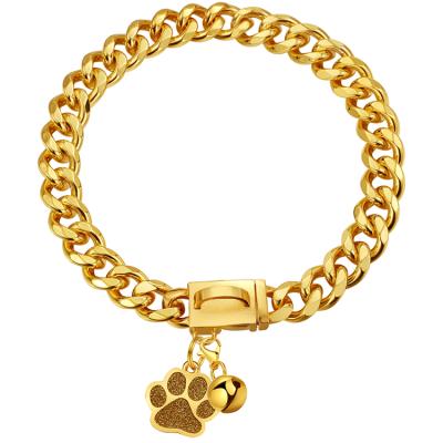 China Stocked Gold Dog Chain Collar 15mm Cuban Link Pet Leash With Safe Snap Buckle 18K Gold Plated Stainless Steel Metal Chain for sale