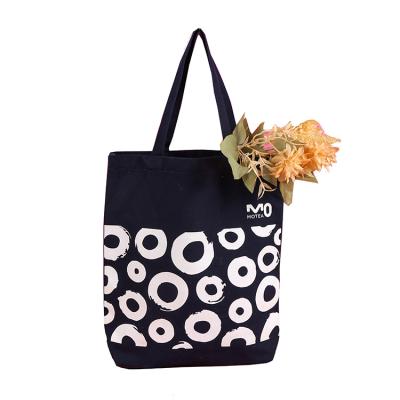 China Recyclable Custom LOGO Cotton Shopping Bag Black Handle Canvas Bag Dot Circle Printed Tote for sale