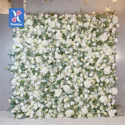 China Natural Touch Promise 3D/5D Artificial Flowers Wedding Decor Flower Rolled Up Fabric Back Color Flowerable Artificial Fabric Flower Wall for sale