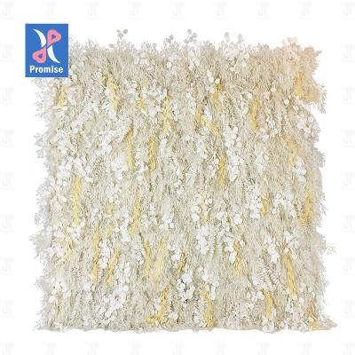 China Natural touch promise roll up 3d wall flower fabric pampas flower silk artificial wall to wedding decoration for sale