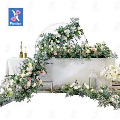 China Wedding 1m table runner flower design maid promise touch flower silk table runner easter color table runner natural silk rose design maid for sale