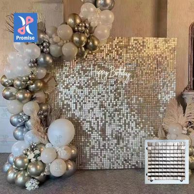 China Eco-friendly Promise Stunning Iridescent Gold Mirror Sequin Shimmer Wall Backdrop for sale