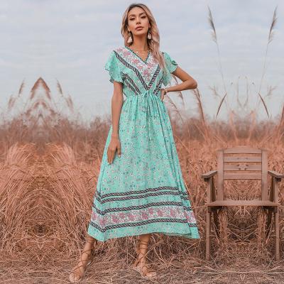 China Shein anti-static vestidos clothing woman loose dresses fashion vintage clothing mint green boho dress female summer for sale