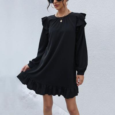 China Anti-Static Long Sleeve Casual Shirt Dresses Sheer Color Lantern Sleeves Dress High End Dresses for sale