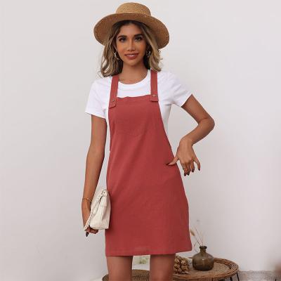 China 2022 Women's Strapless Anti-Static Mini Linen Dress Solid Summer Dress for sale