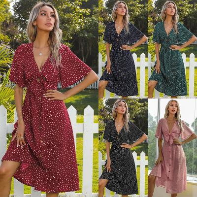 China Sexy Polka Dot Luxurious Midi Hollow Out Dress Women Summer Clothing Anti-Static Elegant Girls Dress Ladies for sale