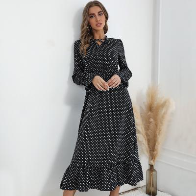 China Anti-Static Custom Made Manufacturer Small Orders Polka Dot Maxi Elegant Women Fall Dress Dresses for sale