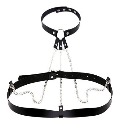 China Gothic Punk Gothic Fashion Metal Girl Festival Jewelry Body Bra Chain Harness Chest Bra Witch Punk Leather Waistband Accessories for sale