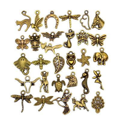 China Vintage 30pcs Mixed Styles Animal Heart Leaf Flower Charms Lobster Clasp Bracelet Pendants DIY Jewelry For Making Accessories for sale