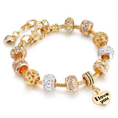 China Alloy Big Hole Circular Bead Bracelet Gold European Jewelry Fashion Bead Bracelet for sale