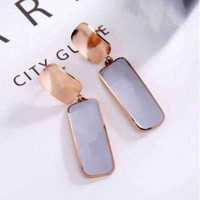 China European and American CLASSIC Rose Gold Titanium Steel Luxury Rectangular Fashion Earrings for sale