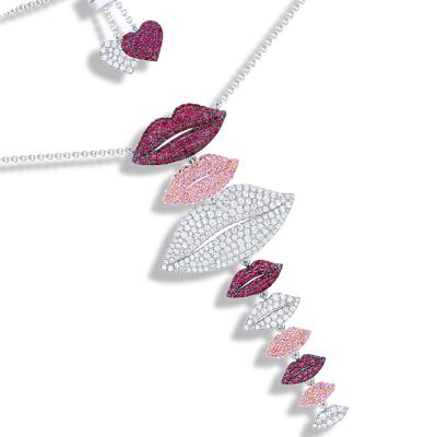 China CLASSIC New Style Red Lips Shape To Sparkle Crystal Jewelry Mouth Necklace Pendant Choker Adjustable Chain Jewelry Multi Lips Necklaces for sale