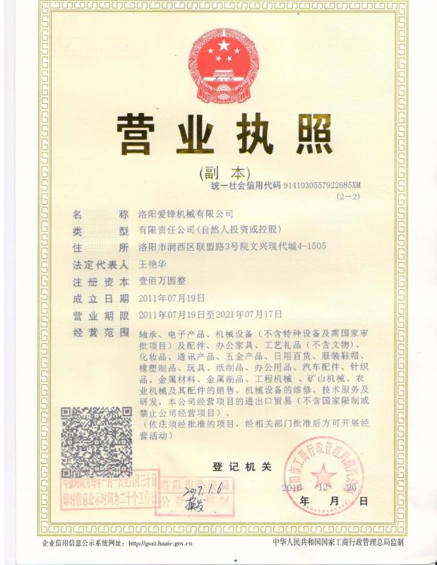 Certificate of Company - Luoyang Evon Engineering Co.,ltd